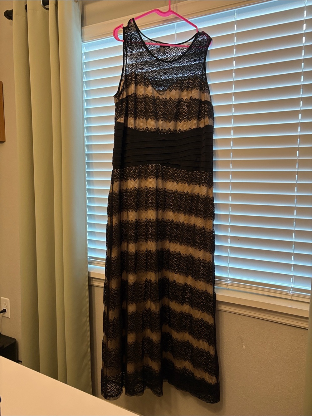 Sleeveless Black Lace Maxi Dress with Nude Underlay